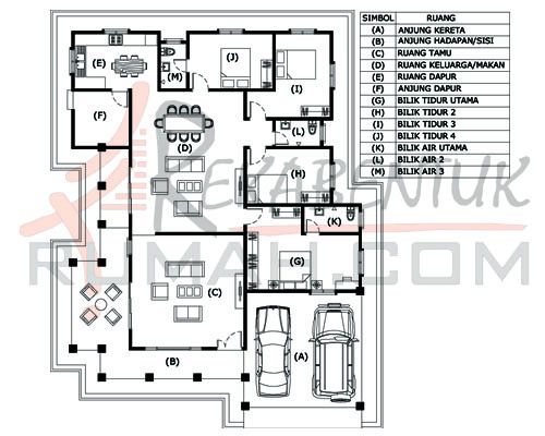 Pelan rumah 1 tingkat 3 bilik