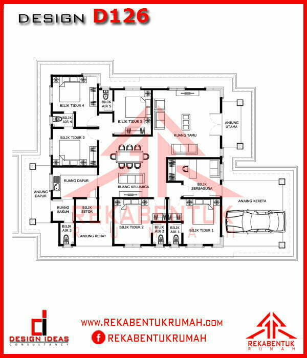 Pelan rumah 1 tingkat 6 bilik