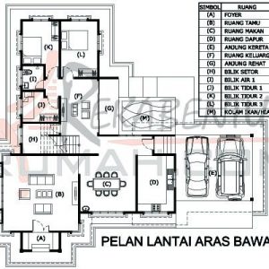 Pelan rumah 2 tingkat 4 bilik