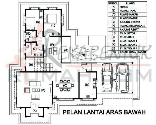 Pelan rumah 2 tingkat 4 bilik