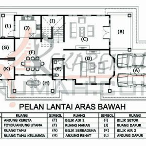 Pelan rumah 2 tingkat 5 bilik