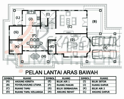 Pelan rumah 2 tingkat 5 bilik