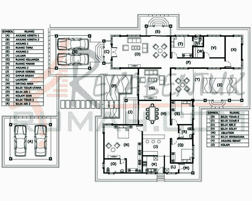 Pelan rumah 2 tingkat 6 bilik