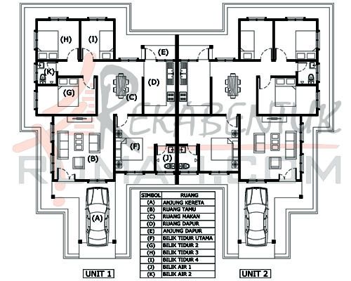 Pelan rumah 3 bilik semi d