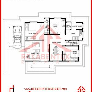 Pelan rumah 3 bilik tidur 2 bilik air