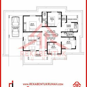 Pelan rumah 4 bilik tidur 2 bilik air