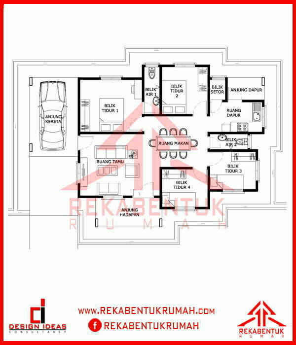 Pelan rumah 4 bilik tidur 2 bilik air