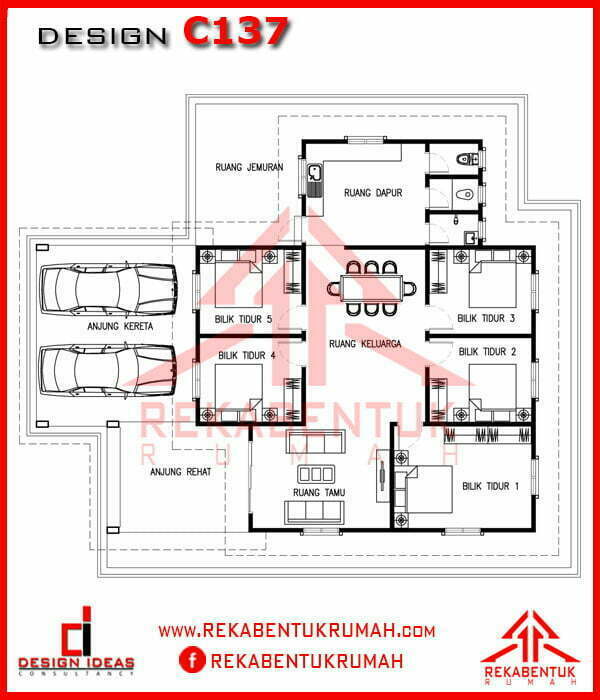 Pelan rumah 5 bilik 1 tingkat