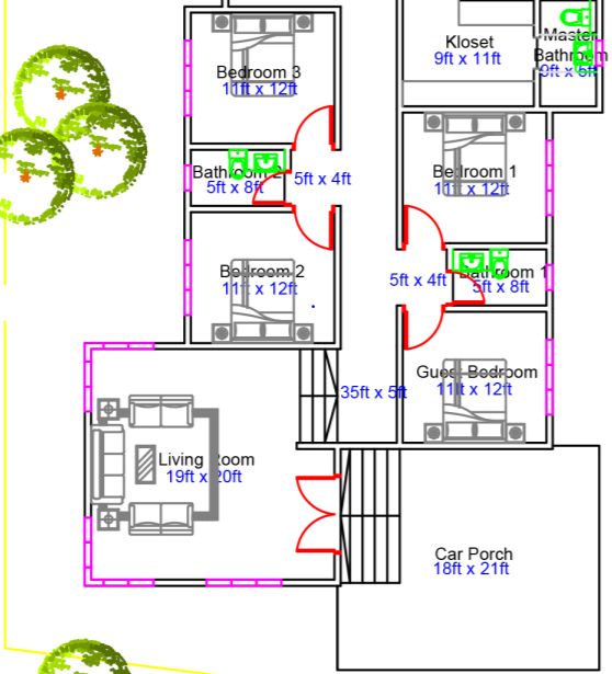 Pelan rumah banglo 1 tingkat 5 bilik