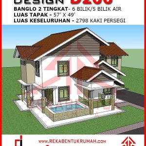 Pelan rumah banglo 2 tingkat 6 bilik