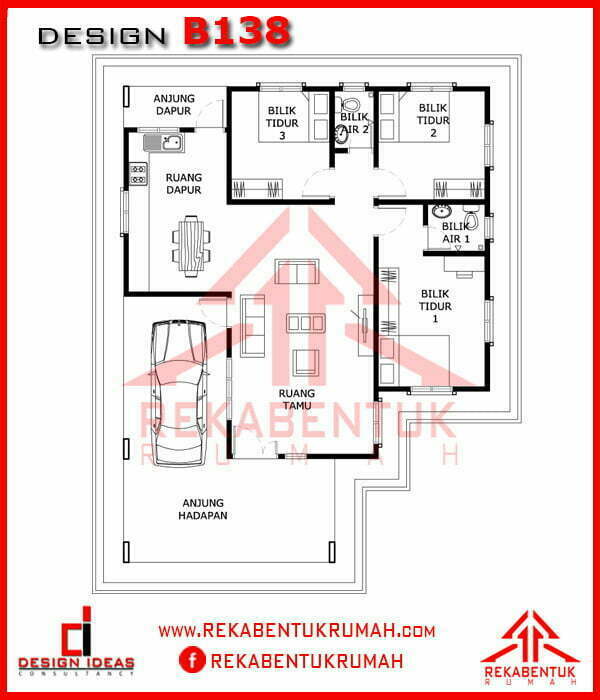 Pelan rumah modern 3 bilik