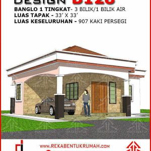 Pelan rumah satu tingkat 3 bilik