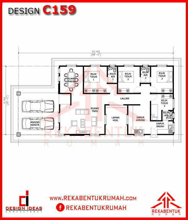 Pelan rumah setingkat 4 bilik 3 bilik air