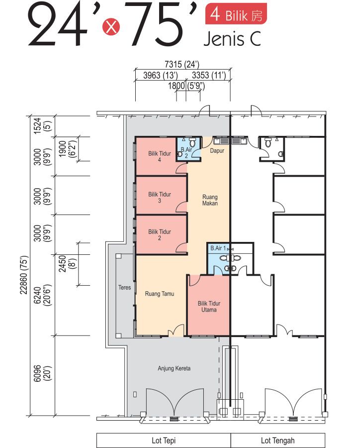 plan rumah 4 bilik kos rendah