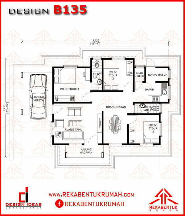 plan rumah kampung 3 bilik