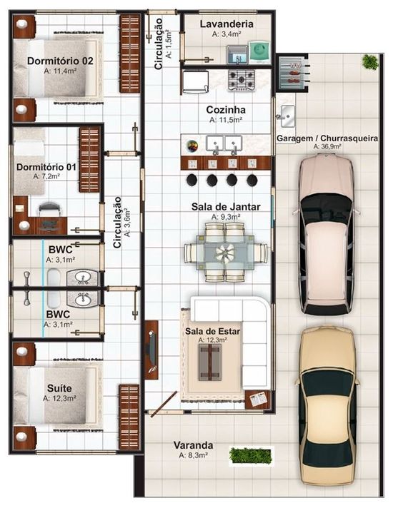 plantas de casas 8x10 com garagem