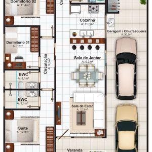 Plantas de casas com 3 quartos